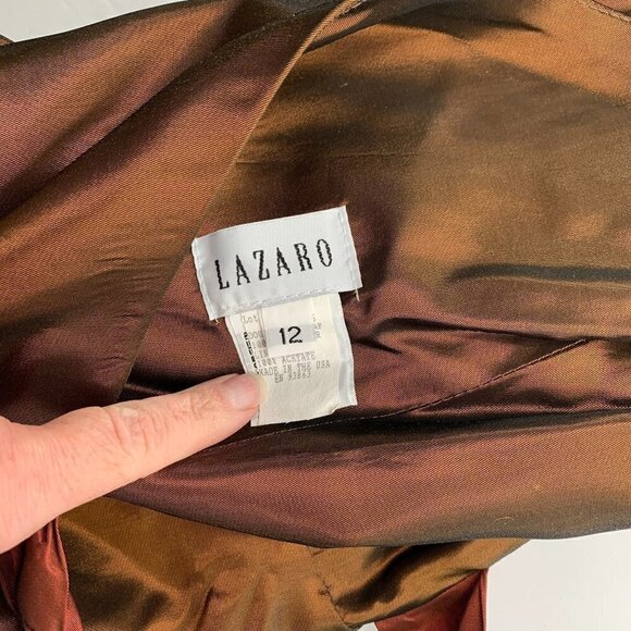 Lazaro Vintage maxi wrap gown taffeta shimmery copper dress formal sleeveless 12 - Picture 4 of 4